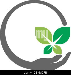 Hand green leaf logo icon illustration Stock Vector