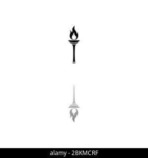 Torch. Black symbol on white background. Simple illustration. Flat Vector Icon. Mirror Reflection Shadow. Can be used in logo, web, mobile and UI UX p Stock Vector
