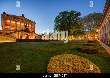 The Old National Gallery on the Museum Island in Berlin at night Stock Photo