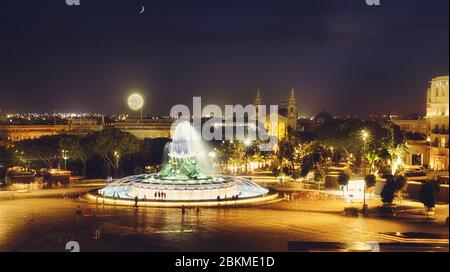 Valletta, Malta - July 16, 2019. View of the Triton Fountain outside the City Gate in Floriana, Malta Stock Photo