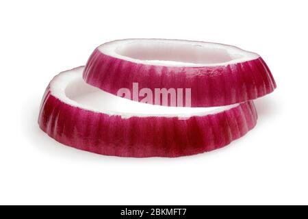 Red onion rings isolated on white background Stock Photo