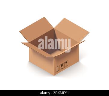 Empty open cardboard box isolated on white isometric vector illustration Stock Vector