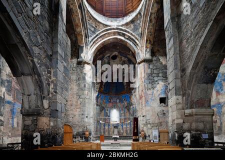 Interior and frescoes of Akhtala Monastery, Armenian church, medieval monastery complex, Akhtala, Lori Province, Armenia, Caucasus, Asia Stock Photo