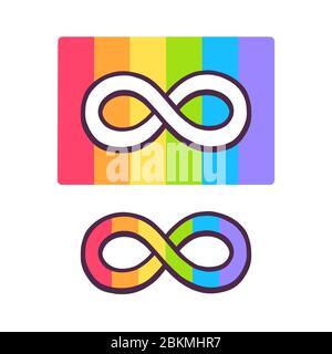 Autism pride symbol, hand drawn cartoon infinity sign on rainbow flag. Autistic Pride Day and Month. Neurodiversity awareness and acceptance. Stock Vector