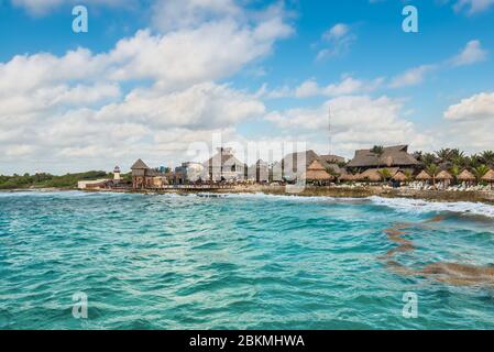 Costa Maya, Mexico - April 25, 2019: Coastline of the town of Costa Maya Cruise Port, Mexico. Stock Photo