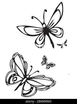On a white background four butterflies of different shapes and sizes Stock Vector