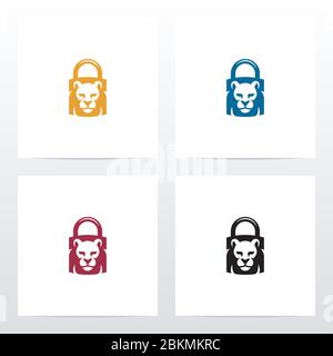 Lion On A Padlock Logo Design Stock Vector