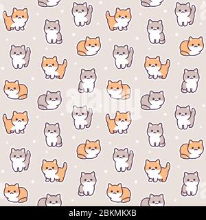 Tiny baby kittens seamless pattern. Adorable little cats background. Simple kawaii doodle style. Stock Vector