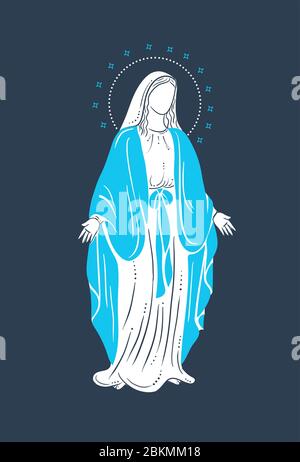 Concept of the Holy Virgin Mary with , annunciation symbol of love and tenderness, care and blessing. Icon, silhouette black background Stock Vector
