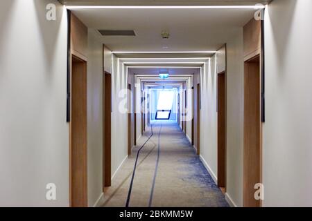 Corridor with lines in a hotel Stock Photo