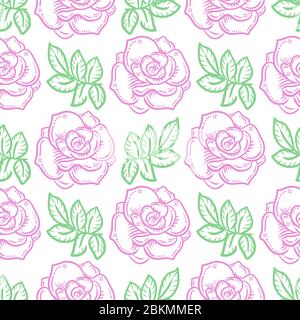 seamless pattern with roses in linear style Stock Vector