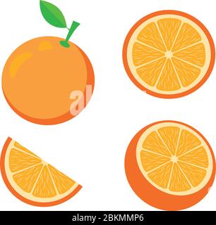 vector illustration of an orange. Fruits, slices, oranges. Fresh fruit background isolated on white. Stock Vector