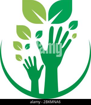 Hand green leaf logo icon illustration Stock Vector