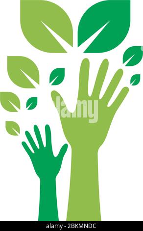 Hand green leaf logo icon illustration Stock Vector