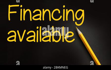 Financing Available yellow text and pencil besides. Sponsorship funding business startup projects concept Stock Photo