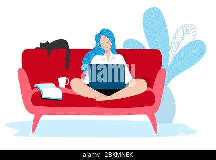 Work remotely from home. Concept of distance work and education. Stock Vector