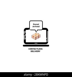 Contactless delivery concept illustration. Ordered products delivered at home, safe distance, ordering online, covid-19, coronavirus. Flat vector illu Stock Vector