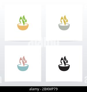 Mortar With Leaves Logo Design Stock Vector