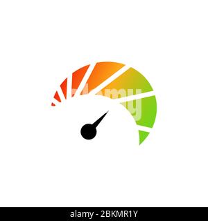 Round temperature gauge, isolated on white background. Colored measuring semicircle scale in flat style. Template of circle barometer or indicator. Ve Stock Vector