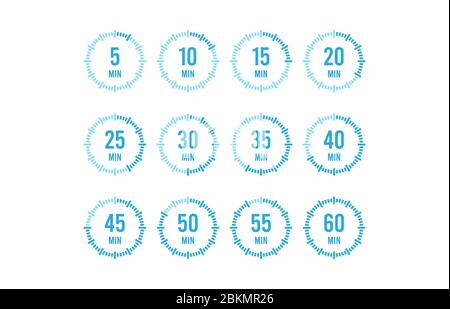 Set of timers. Sign icon. Full rotation arrow timer. Colored flat icons. Flat Design Vector Illustration. Stock Vector