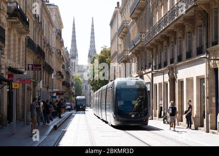 Bordeaux , Aquitaine / France - 12 04 2019 :  tramway on street in Bordeaux city center France Stock Photo