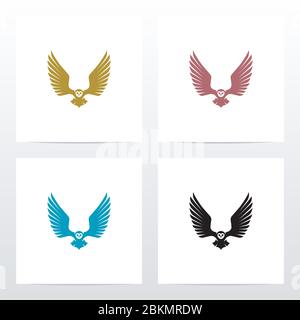 Owl Flying Mid Air Logo Design Stock Vector