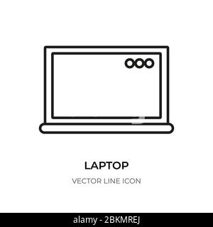 Laptop black line icon. Graphic linear template electronic device notebook symbol. Computer, contour logo for website design, app, ui. Pictogram of gadget in trendy style Isolated vector illustration Stock Vector