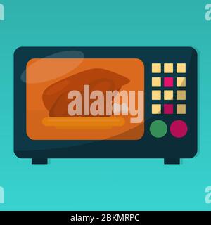 microwave oven cooking chicken isolated vector illustration object Stock Vector
