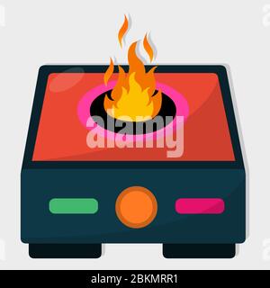 stove with fire isolated vector illustration object Stock Vector