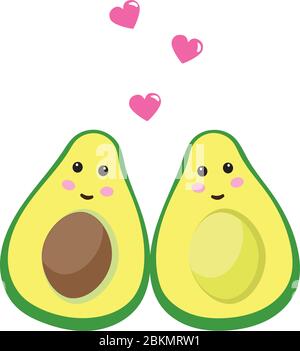 vector illustration of two avocados. pink hearts and avocado background. Stock Vector