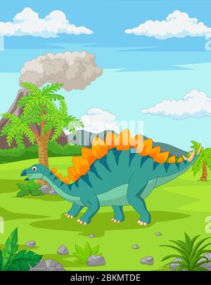 Cartoon stegosaurus in the jungle Stock Vector