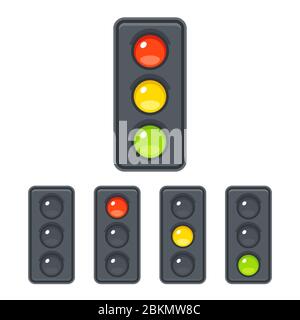 Traffic light icon set with red, yellow and green light. Vector clip art illustration in simple cartoon style. Stock Vector