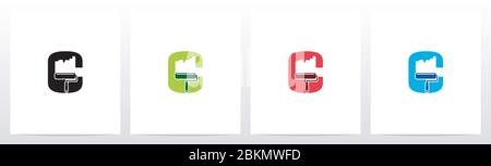 Paint Roller On Letter Logo Design C Stock Vector