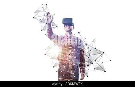 Young scientist wearing VR goggles Stock Photo