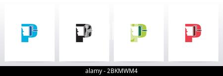 Paint Roller On Letter Logo Design P Stock Vector