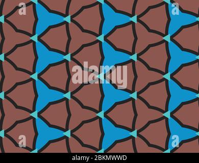 Seamless geometric pattern, texture or background vector in blue, brown and black colors. Stock Vector