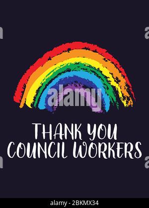 Thank you Council Workers rainbow vector on a black background Stock Vector