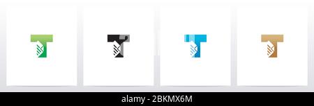 Paper Document On Letter Logo Design T Stock Vector