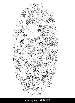 Abstract floral elements in oval composition on white background Stock Vector