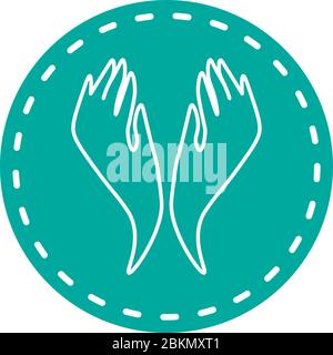 Turquoise icon with two abstract hands up in dotted frame Stock Vector