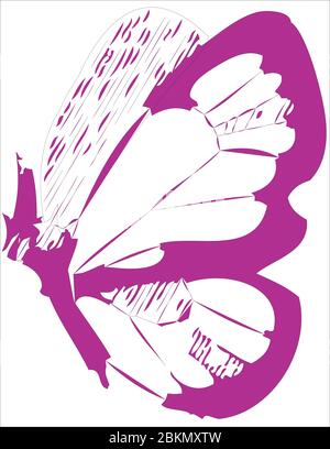 One pink and white butterfly. Abstraction on white background Stock Vector