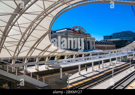 The canopy over Denver's Union Station platforms. Colorado, USA. Stock Photo