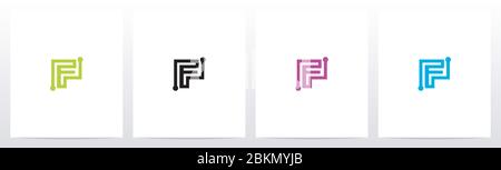 Parallel Lines With Nodes Formed Letter Logo Design F Stock Vector