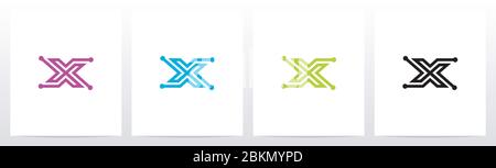 Parallel Lines With Nodes Formed Letter Logo Design X Stock Vector
