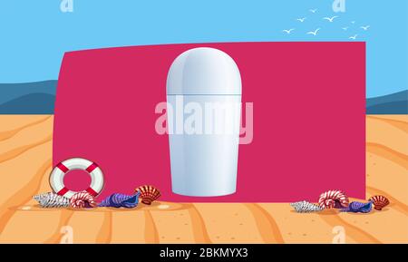 mock up illustration of beauty product on beach side banner advertising Stock Vector