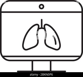 Line icon online doctor, lungs on the monitor laptop respiratory disease consultant medical protection covid 19 vector illustration coronavirus Stock Vector