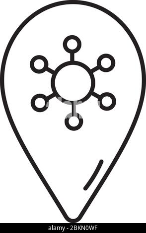 Coronavirus tag icon. Location on the map, illustration for medical banner, poster and web design. Geotag Bacteria covid-19 concept Stock Vector