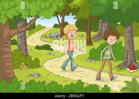 drawing children with forest Stock Vector | Adobe Stock