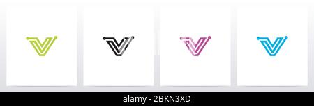 Parallel Lines With Nodes Formed Letter Logo Design V Stock Vector
