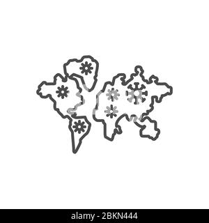 Spreading world map related vector thin line icon. Stock Vector